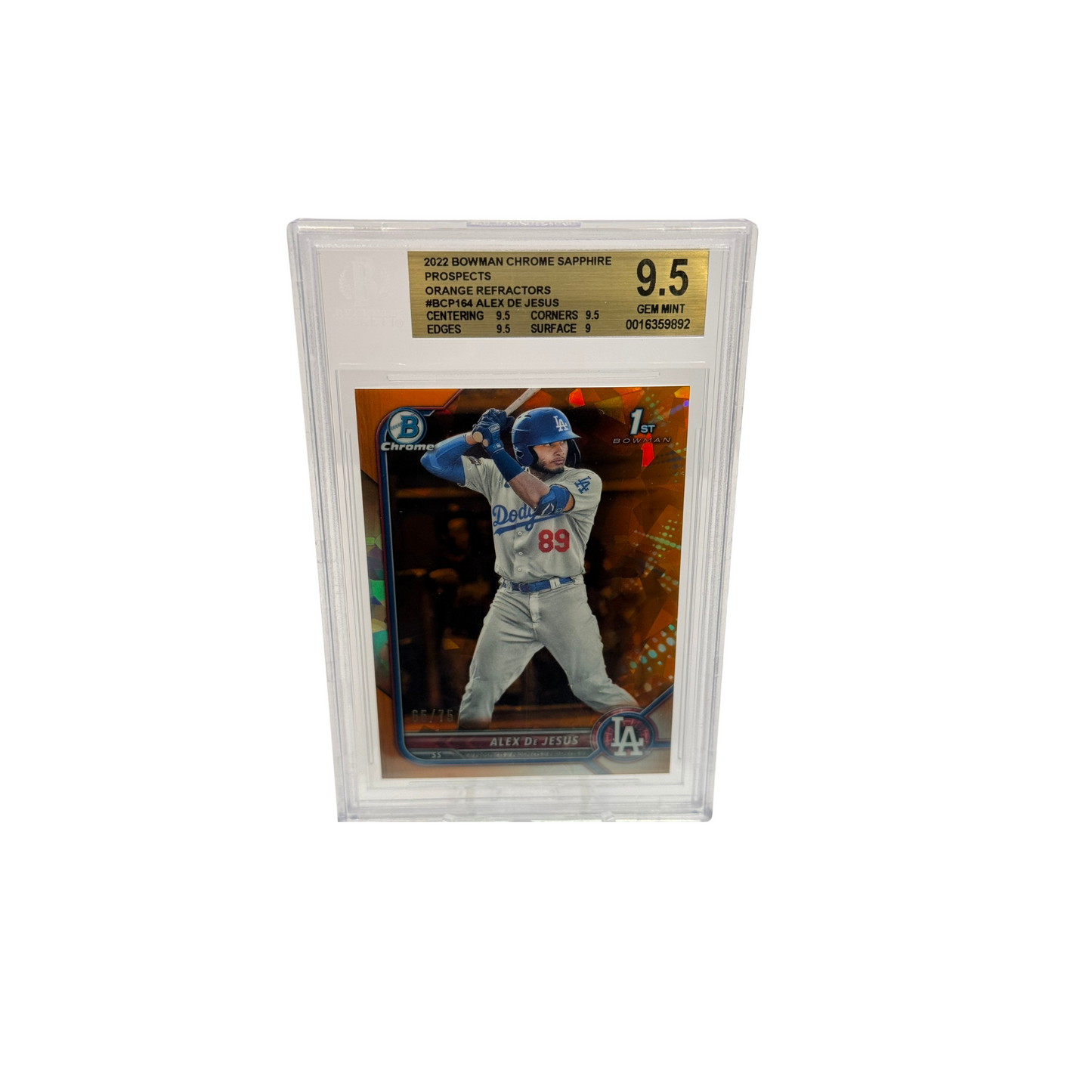 2022 Bowman Chrome Sapphire Orange Refractor /75 Alex De Jesus BGS 9.5