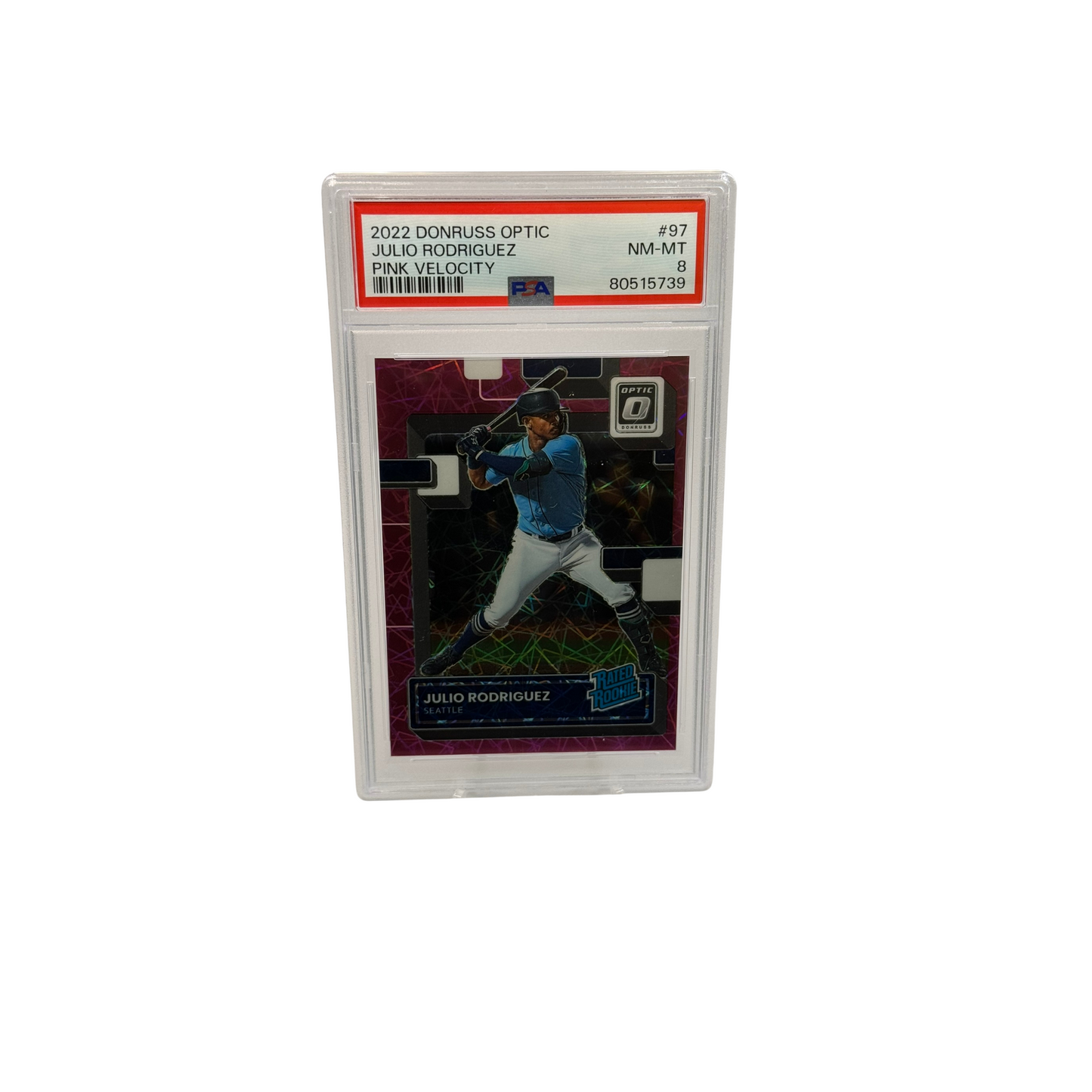 2022 Donruss Optic Pink Velocity Julio Rodriguez PSA 8