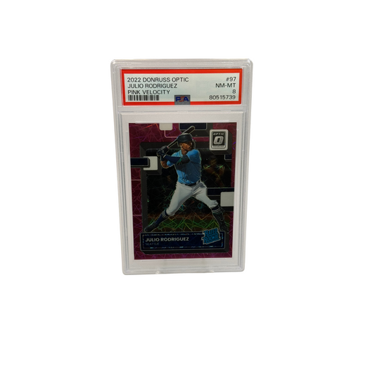 2022 Donruss Optic Pink Velocity Julio Rodriguez PSA 8