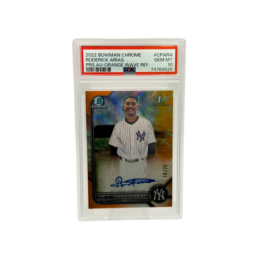 2022 Bowman Chrome Roderick Arias Orange Wave Refractor Auto PSA 10