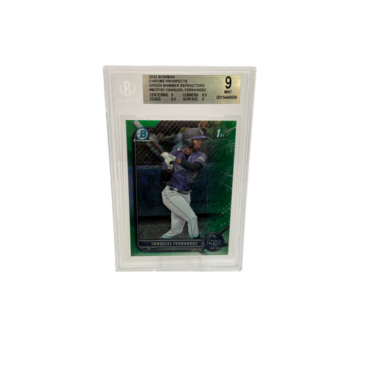 2022 Bowman Chrome Green Shimmer Refractor Yanquiel Fernandez BGS 9