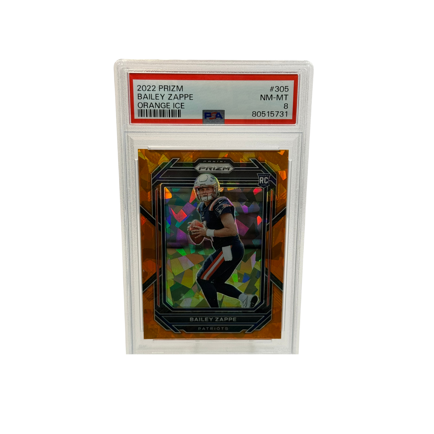 2022 Prizm Orange Ice Bailey Zappe PSA 8