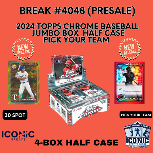 Break 4048: 4-Box PRESALE 2024 Topps Chrome Jumbo (1/2 Case)