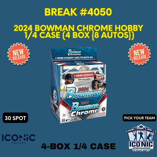 Break 4050: 4-Box 2024 BOWMAN CHROME HOBBY 1/4 CASE